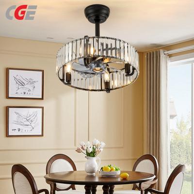 CGE-1231 Modern Caged Ceiling Fan with Lights Industrial Flush Mount Crystal Ceiling Fans  for Kitchen Bedroom Dining Room