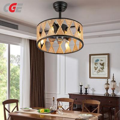 CGE-1232 Enclosed Low Profile Ceiling Fan with Light with Reversible 6 Speeds Timing Caged Ceiling Fan for Bedroom Kitchen Farmhouse