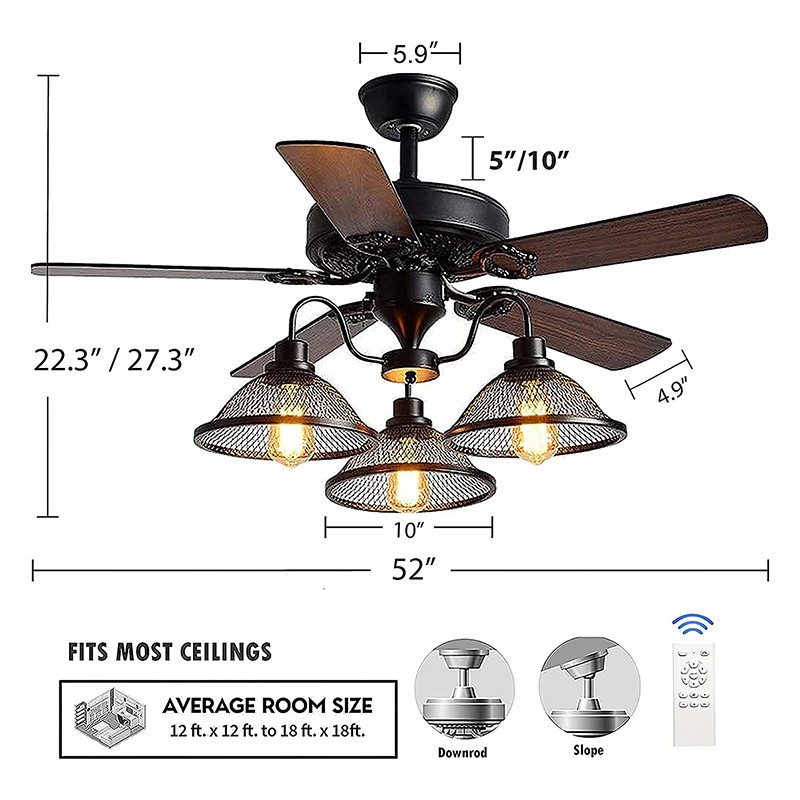 CGE-3010 Vintage-style ceiling fan with light