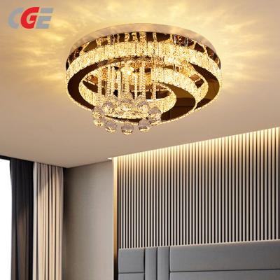 CGE-5037 LED Ceiling Light Creative Dimmable Ceiling Lighting K9 Crystal Clear Ceiling Light Elegant Stainless Steel Mirror Lamps Modern Simple Romantic Dining Room Bedroom Chandelier