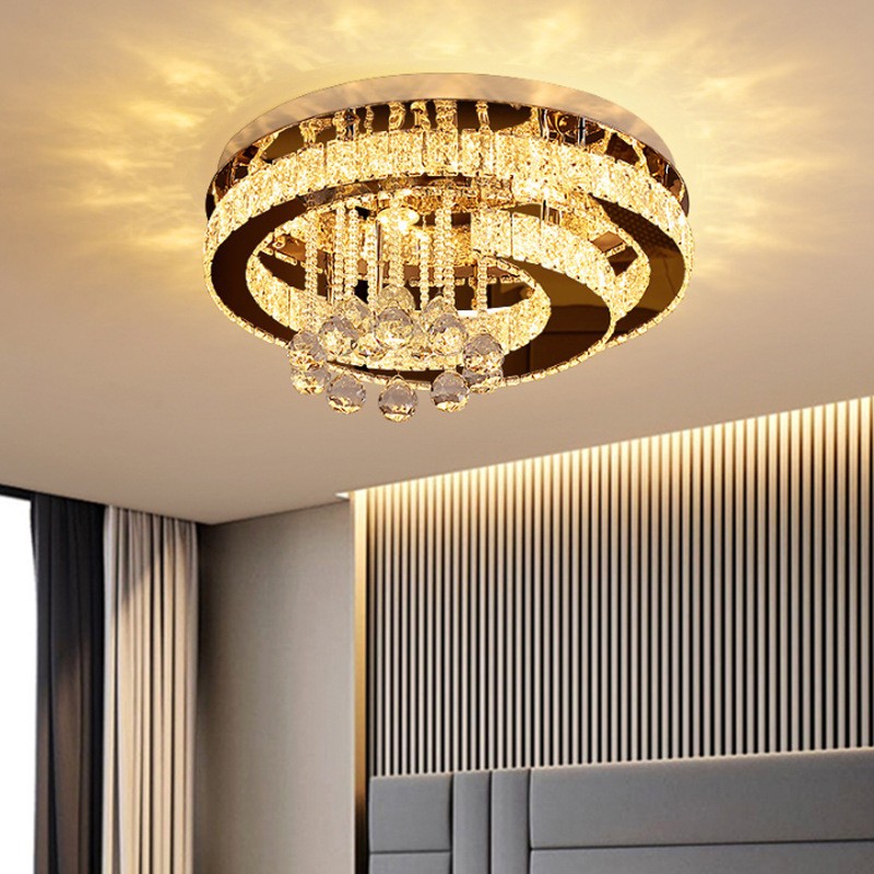 CGE-5037 LED Ceiling Light Creative Dimmable Ceiling Lighting K9 Crystal Clear Ceiling Light Elegant Stainless Steel Mirror Lamps Modern Simple Romantic Dining Room Bedroom Chandelier