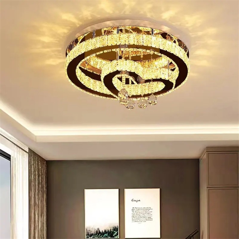 CGE-5037 LED Ceiling Light Creative Dimmable Ceiling Lighting K9 Crystal Clear Ceiling Light Elegant Stainless Steel Mirror Lamps Modern Simple Romantic Dining Room Bedroom Chandelier