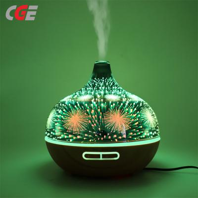 CGE-ADL-CY01 3D Glass Fire Flower Colorful LED Light Wood Grain Oil Air Humidifier