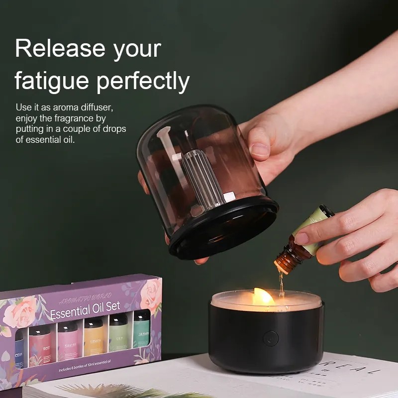 CGE-ADL-DQ702 Candlelight Flame Air Diffuser Portable Essential Oil Diffuser Noiseless 120ML Aroma Diffuser Waterless Auto-Off Protection for Spa Home Yoga Office Bedroom