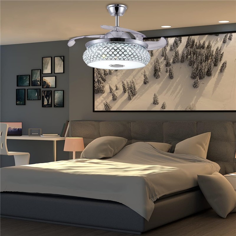 CGE-BFL-401 Bluetooth Smart 6 Speed Invisible Chandelier Ceiling Fans Light with Remote for Bedroom 