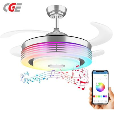 CGE-BFL-404 42 Inch Modern Retractable Ceiling Fan with Lights and Bluetooth Speaker Color Change Fandelier