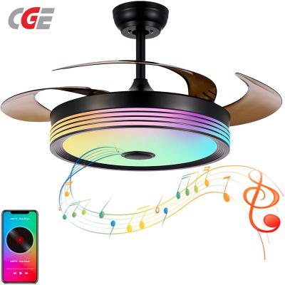 CGE-BFL-405 42 in Retractable Blade Ceiling Fan with Lights RGB Low Profile Modern Flush Mount Ceiling Light Fan with Remote
