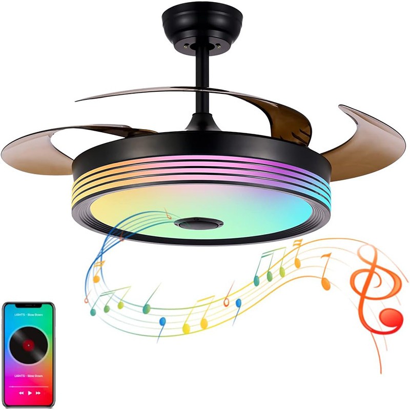 CGE-BFL-405 42 in Retractable Blade Ceiling Fan with Lights RGB Low Profile Modern Flush Mount Ceiling Light Fan with Remote