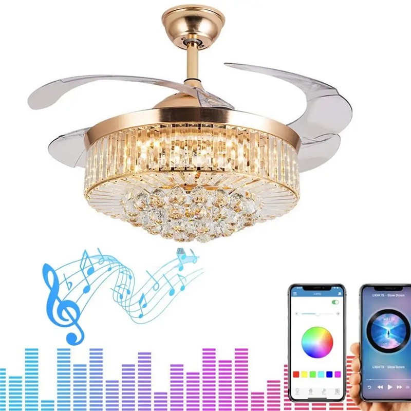 CGE-BFL-8206 Crystal Ceiling Fan with Lights Smart Bluetooth Music Player for Living Room Bedroom