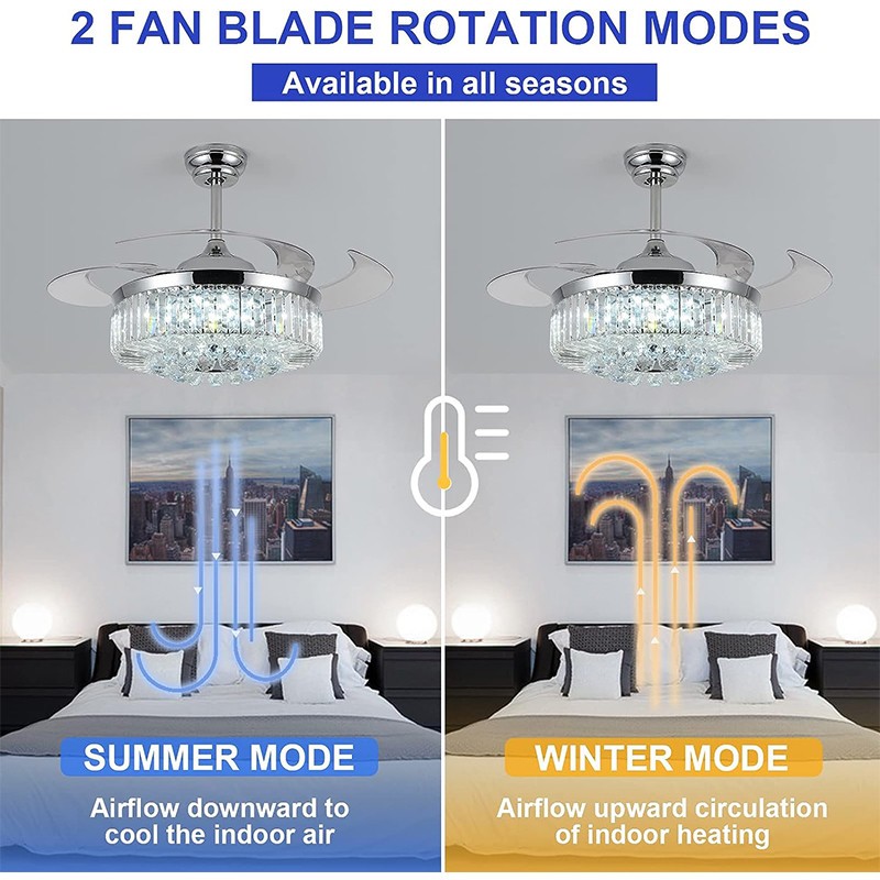 CGE-BFL-8206 Crystal Ceiling Fan with Lights Smart Bluetooth Music Player for Living Room Bedroom