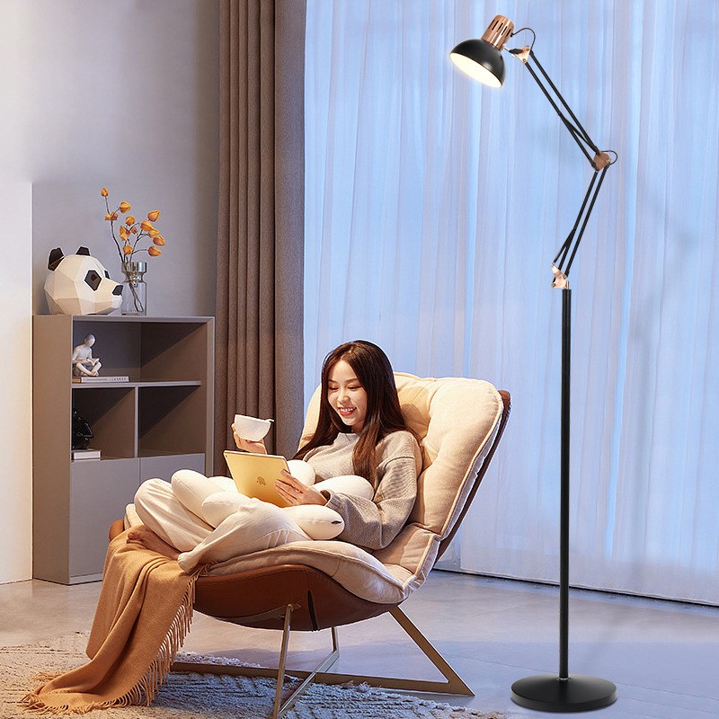 CGE-DEL-930 LED Floor Lamp Retro Metal Swivelling Floor Lamp Study Height Adjustable E27 Socket Max. 60 W Reading Lamp for Bedroom Office Studio Living Room