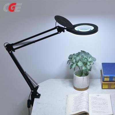 CGE-DEL-FD02 Foldable Professional 5X/8X Magnifying Glass Desk Lamp Magnifier LED Light Reading Lamp Tool with Three Dimming Modes USB Power