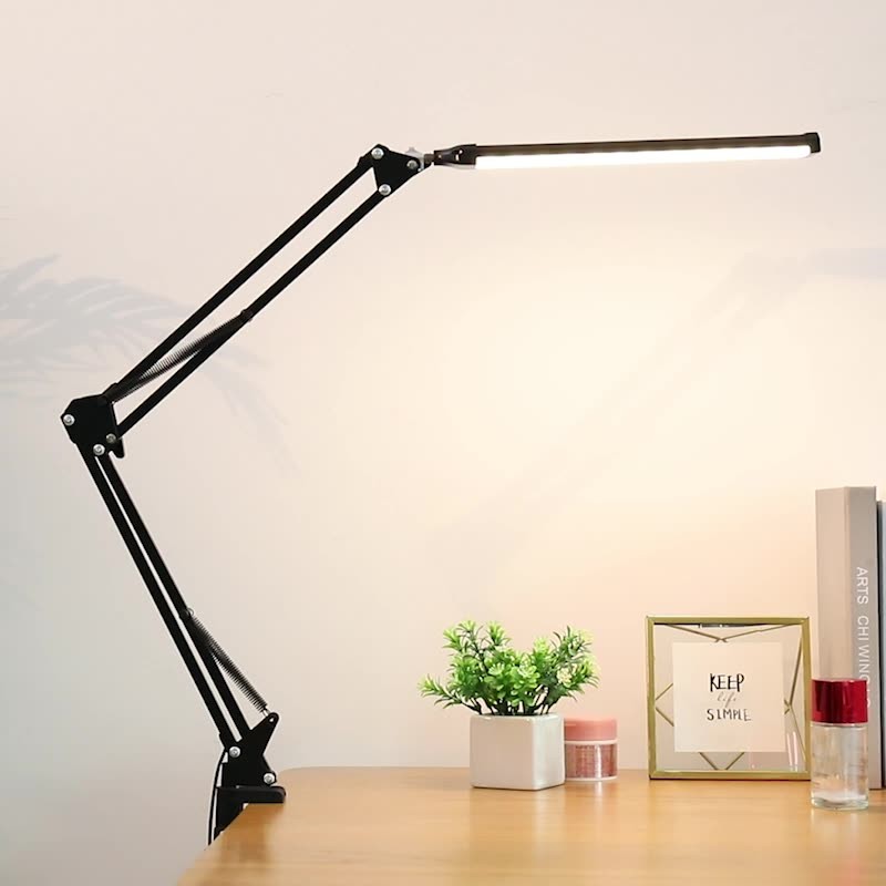 CGE-DEL-LT01 LED Desk Lamp Clamp- on LED Table Light Adjustable Metal Swing Arm Desk Lamp with 3 Color Modes for Home Study Work Live Streaming 
