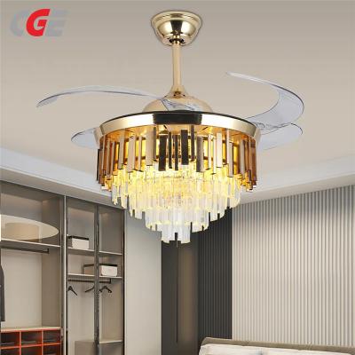CGE-FSD42A Ceiling Fan Crystal Ceiling Fan Light Modern Retractable Blades Ceiling Fan for Living Room Restaurant