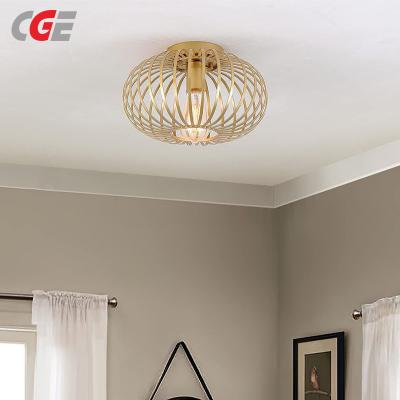 CGE-PY020 Modern Gold Flush Mount Light Fixture Metal Cage Single Semi Flush Mount Ceiling Light for Hallway Entryway