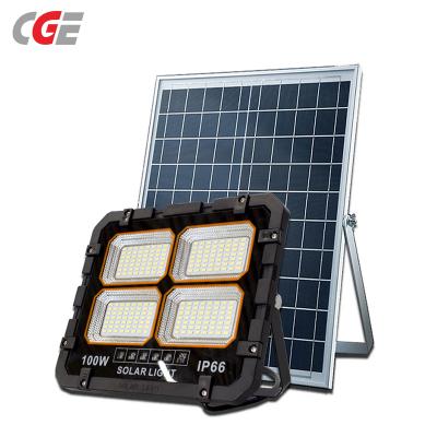 CGE-RVC092 LED Solar Flood Lights Street Flood Light Outdoor IP66 Waterproof with Remote Control Security Lighting for Yard Garden Gutter Swimming Pool Pathway Basketball Court  Arena