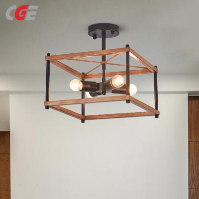 CGE-TL016-4 Wood Cage Semi Flush Mount Light Fixture
