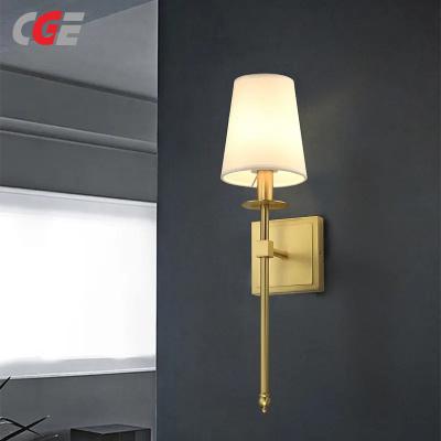 CGE-WL-048 Modern Wall Sconce Vanity Light Fixture with White Fabric Shade and Golden Stand