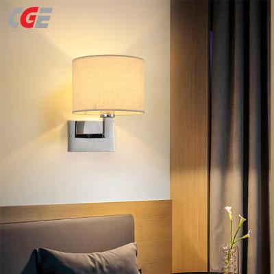 CGE-WL-1484 Cylindrical Wall Sconce with Fabric Lampshade Chrome Modern Wall Light Fixture Textile Wall Lighting Fixture E27 Reading Wall Light for Bedroom Bedside Living Room Hallway