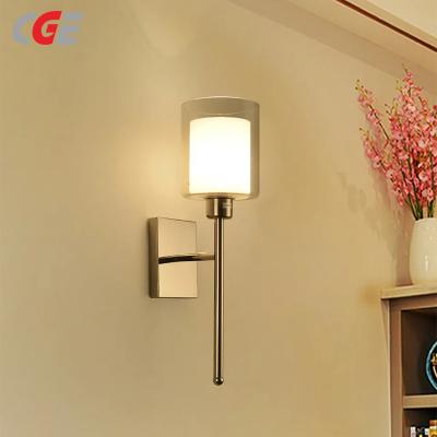 CGE-WL-1565 Wall Sconce Pull Chain Switch E27 Bedroom Living Room Wall Lamp Stainless Steel and Glass Shade 