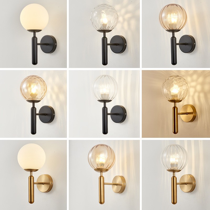 CGE-WL-S02 Gold Modern Wall Sconce Golden Mid Century Industrial Matte Globe Glass Wall Light for Bedroom Vanity Light